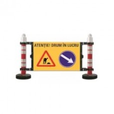Barieră semnalizare, 2 stâlpi cu greutate 12kg, panou semnalizare lucrări și ocolire dreapta