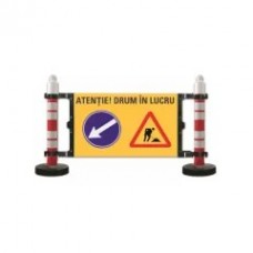 Barieră semnalizare, 2 stâlpi cu greutate 12kg, panou semnalizare lucrări și ocolire stânga