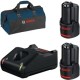 Bosch  1600A019RD + 1619BZ0100 - Set 2 acumulatori si incarcator, Li-Ion, 12 V, 3 Ah + Geanta textila