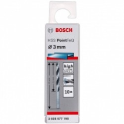 Bosch  2608577198 - Set burghie metal, HSS-PointTeq, 3  mm, tija cilindrica, 10  bucati