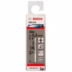 Bosch  2608585877 - Set burghie metal, HSS-CO, 3.2  mm, tija cilindrica, 10  bucati