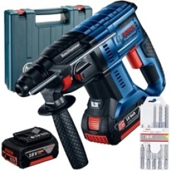 Bosch  GBH 180-LI - Rotopercutor SDS-Plus cu 2 acumulatori, Li-Ion, 18 V, 4 Ah, 2 J, valiza plastic + Set burghie SDS-Plus, 5-10  mm, 5 bucati