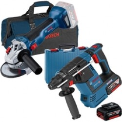 Bosch  GBH 18V-26 - Rotopercutor SDS-Plus cu 2 acumulatori, Li-Ion, 18 V, 6 Ah, 2.6 J, valiza plastic + Polizor unghiular, 125 mm+ Geanta textila