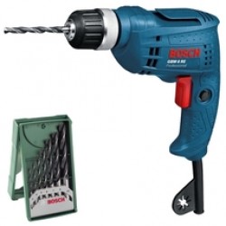 Bosch  GBM 6 RE - Masina de gaurit fara percutie, 350 W, mandrina rapida, 10 mm + Set burghie lemn cu varf ascutit, 3-10  mm, tija cilindrica, 7 bucati