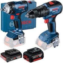 Bosch  GDS 18V-400 + GSB 18V-50 - Masina de insurubat cu impact, 400 Nm, M10-M20, valiza plastic + Masina de gaurit si insurubat cu percutie, 50 Nm + Acumulator, Li-Ion, 18 V, 2 Ah + Acumulator, Li-Ion, 18 V, 5 Ah + Incarcator