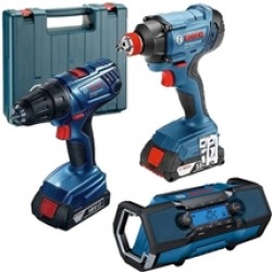 Bosch  GDX 180-LI + GSR 180-LI + GPB 18V-2 C - Masina de insurubat cu impact, 180 Nm, M6-M16 + Masina de gaurit si insurubat, 54 Nm, 2 acumulatori, Li-Ion, 18 V, 1.5 Ah, valiza plastic + Radio, Li-Ion, 18 V, - Ah