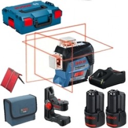 Bosch  GLL 3-80 C - Nivela laser cu linii, 30 m, valiza speciala + Set 2 acumulatori si incarcator, Li-Ion, 12 V, 2 Ah