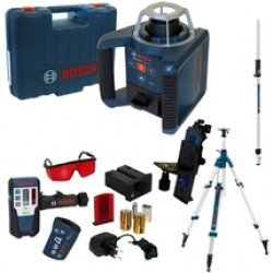 Bosch  GRL 300 HV + BT 300 HD + GR 240 - Nivela laser rotativa, 60 m, +/-0.1 mm/m, 150, 300, 600 rot/min, receptor, trepied, mira, proiectie verticala, valiza plastic