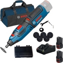 Bosch  GRO 12V-35 - Polizor drept, 3.2 mm, accesorii + Set 2 acumulatori si incarcator, Li-Ion, 12 V, 3 Ah + Geanta textila