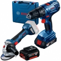 Bosch  GSB 180-LI + GWS 180-LI - Masina de gaurit si insurubat cu percutie cu 1 acumulator, Li-Ion, 18 V, 2 Ah, 54 Nm, valiza plastic + Polizor unghiular, 125 mm + Acumulator, Li-Ion, 18 V, 5 Ah