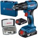 Bosch  GSB 185-LI - Masina de gaurit si insurubat cu percutie cu 2 acumulatori, Li-Ion, 18 V, 2 Ah, 50 Nm, valiza plastic + Set capete de insurubare, mixte, 32 bucati