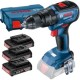 Bosch  GSB 18V-50 + 3x 1600Z00036 + GAL 18V-20 + L-CASE - Masina de gaurit si insurubat cu percutie, 50 Nm + 3x Acumulatori, Li-Ion, 18 V, 2 Ah + Incarcator acumulatori Li-Ion, 12-18 V + Valiza plastic, 420x110x360 mm