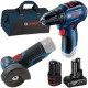 Bosch  GSR 12V-30 + GWS 12V-76 - Masina de gaurit si insurubat, 30 Nm + Polizor unghiular, 76 mm + Acumulator, Li-Ion, 12 V, 2 Ah + Acumulator, Li-Ion, 12 V, 4 Ah + Incarcator + Geanta textila