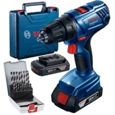 Bosch  GSR 180-LI - Masina de gaurit si insurubat cu 2 acumulatori, Li-Ion, 18 V, 2 Ah, 54 Nm, valiza plastic + Set burghie metal, HSS-PointTeq, 1-10  mm, tija cilindrica, 19 bucati