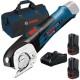 Bosch  GUS 12V-300 - Foarfeca, 11 mm + Set 2 acumulatori si incarcator, Li-Ion, 12 V, 2 Ah + Geanta textila pentru scule, 480x280x300 mm