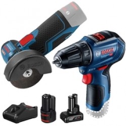 Bosch  GWS 12V-76 + GSR 12V-30 - Polizor unghiular, 76 mm + Masina de gaurit si insurubat, 30 Nm + Set 2 acumulatori si incarcator, Li-Ion, 12 V, 2/4 Ah