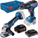 Bosch  GWS 18V-10 + GSB 18V-50 - Polizor unghiular, 125 mm + Masina de gaurit si insurubat cu percutie, 50 Nm + Acumulator, Li-Ion, 18 V, 5 Ah + Acumulator, Li-Ion, 18 V, 2 Ah + Incarcator + Valiza speciala