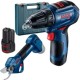 Bosch  Pro Pruner + GSR 12V-30 - Foarfeca de gradina, 25 mm + Masina de gaurit si insurubat cu 2 acumulatori, Li-Ion, 12 V, 2 Ah, 30 Nm, valiza plastic