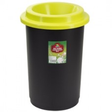 
                                        Cos gunoi colectare selectiva Plastina din plastic, forma cilindrica, negru, cu capac verde, 50L                                    