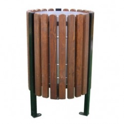 
                                        Cos gunoi din metal si lemn, forma cilindrica, maro, 60L                                    