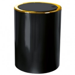 
                                        Cos gunoi Kleine Wolke Clap, plastic, forma cilindrica, negru + auriu, capac basculant, 5 L                                    