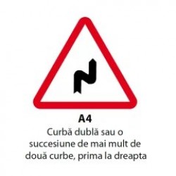 Curbă dublă sau o succesiune de mai mult de două curbe, prima la dreapta, Indicator rutier
