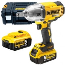 DeWalt  DCF899HP2 - Masina de insurubat cu impact cu 2 acumulatori, Li-Ion, 18 V, 5 Ah, patrat 1/2 inch, 950 Nm, M5-M20, valiza speciala