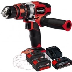 Einhell  TE-CD 18/48 Li-i PXC + Starter Kit + Twinpack - Masina de gaurit si insurubat cu percutie, 48 Nm + Set 1 acumulator si incarcator, Li-Ion, 18 V, 2.5 Ah + Set 2 acumulatori, Li-Ion, 18 V, 4 Ah