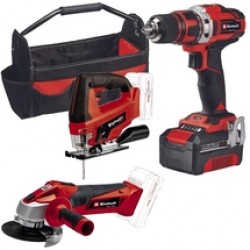 Einhell  TE-TK 18/3 Li Kit (JS+CD+AG) - Masina de gaurit si insurubat, 18 V, 40 Nm + Polizor unghiular, 18 V, 115 mm + Fierastrau pendular, 18 V, 1 acumulator, Li-Ion, 18 V, 4 Ah, geanta textila, accesorii