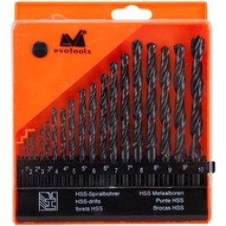 Evotools  617084 - Set burghie metal, HSS, 1-10  mm, tija cilindrica, 19  bucati