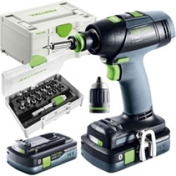 Festool  T 18+3 HPC 4.0 I-Plus - Masina de gaurit si insurubat cu 2 acumulatori, Li-Ion, 18 V, 4 Ah, 50 Nm, valiza speciala + Set capete de insurubare, mixte, 16 bucati