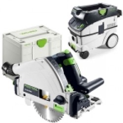 Festool  TS 55 FEBQ-Plus + CLEANTEC CTL 26 E - Fierastrau circular, 1200 W, 160x20 mm, valiza speciala + Aspirator umed-uscat, 1200 W, 240 mbar, 26 l, priza scule electrice