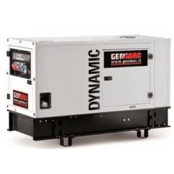 Generator de curent insonorizat stationar Genmac, Gama Dynamic, model G15KS, trifazic 400 V, putere 17 kVA, motor Kohler 21 cp, diesel.