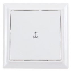 Intrerupator cu revenire si simbol sonerie Hoff Soft, incastrat, rama inclusa, 10A, 86 x 86 mm, alb