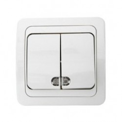 Intrerupator dublu cu indicator luminos Comtec Eco Premium MF0012-06007, incastrat, ceramica, rama inclusa, alb