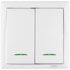 Intrerupator dublu cu indicator luminos Elegant IMBD-ST-I-E 45594, incastrat, rama inclusa, alb