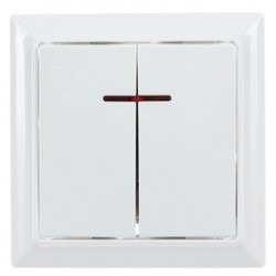 Intrerupator dublu cu indicator luminos Hoff Soft, incastrat, rama inclusa, 10A, 86 x 86 mm, alb