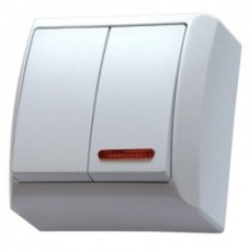 Intrerupator dublu cu indicator luminos Ospel Bis LN-2BS, aparent, rama inclusa, alb
