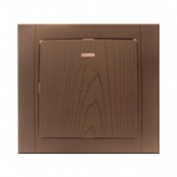 Intrerupator simplu cu indicator luminos Comtec Anemon, incastrat, rama inclusa, stejar