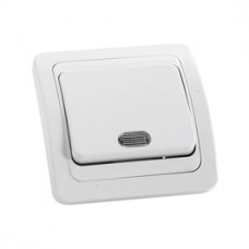 Intrerupator simplu cu indicator luminos Comtec Eco, incastrat, ceramica, rama inclusa, alb