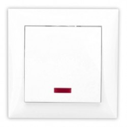 Intrerupator simplu cu indicator luminos Hoff Top, incastrat, rama inclusa, 10A, alb