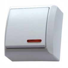 Intrerupator simplu cu indicator luminos Ospel Bis LN-1BS, aparent, rama inclusa, alb