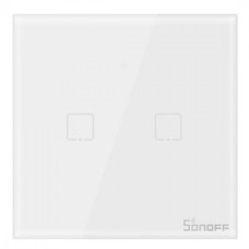 Intrerupator touch smart / inteligent, dublu cu indicator luminos Sonoff T1EU2C, wireless, incastrat, alb