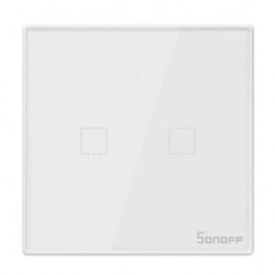 Intrerupator touch smart / inteligent, dublu cu indicator luminos Sonoff T2EU2C, incastrat, alb
