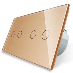 Intrerupator touch smart / inteligent, dublu x 2 cu indicator luminos Livolo VL-C702R/C702R-13, Wi-Fi, incastrat, auriu