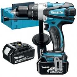 Makita  DHP458RFJ - Masina de gaurit si insurubat cu percutie cu 2 acumulatori, Li-Ion, 18 V, 3 Ah, 91 Nm, led iluminare, valiza speciala