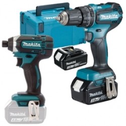 Makita  DHP485RFJ + DTD152Z - Masina de gaurit si insurubat cu percutie cu 2 acumulatori, Li-Ion, 18 V, 3 Ah, 50 Nm, valiza speciala + Masina de insurubat cu impact, 165 Nm, M5-M16