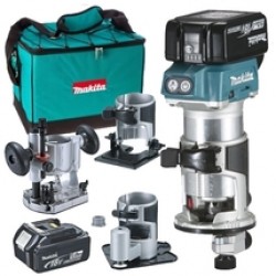 Makita  DRT50RTEX3 - Masina de frezat cu 2 acumulatori, Li-Ion, 18 V, 5 Ah, 6, 8 mm, geanta textila
