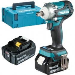 Makita  DTW301RTJ - Masina de insurubat cu impact cu 2 acumulatori, Li-Ion, 18 V, 5 Ah, patrat 1/2 inch, 330 Nm, M10-M20, valiza speciala