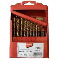 Makita  P-61385 - Set burghie metal, HSS-TIN, 1-10  mm, tija cilindrica, 19  bucati